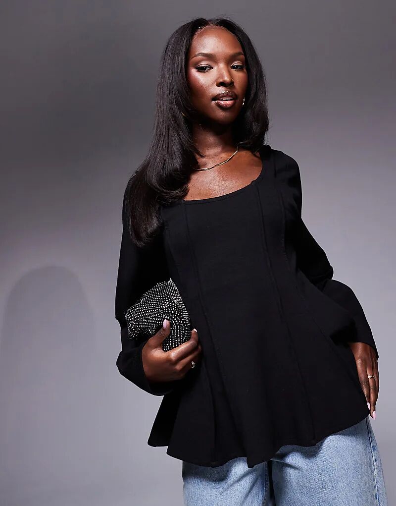 

Топ с открытым швом и баской черного цвета ASOS DESIGN