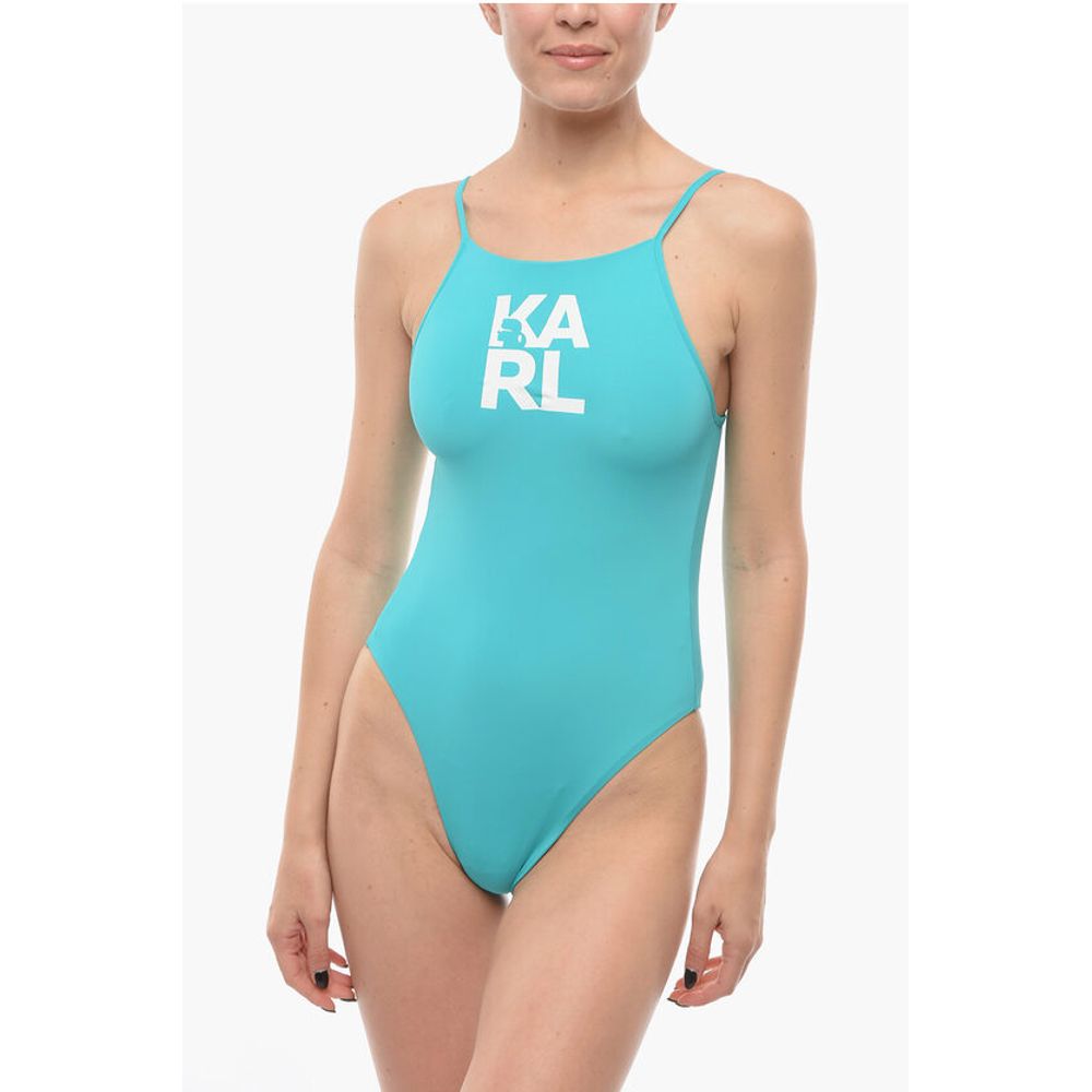 

Однотонный слитный купальник с напечатанным логотипом Karl Lagerfeld, Light Blue