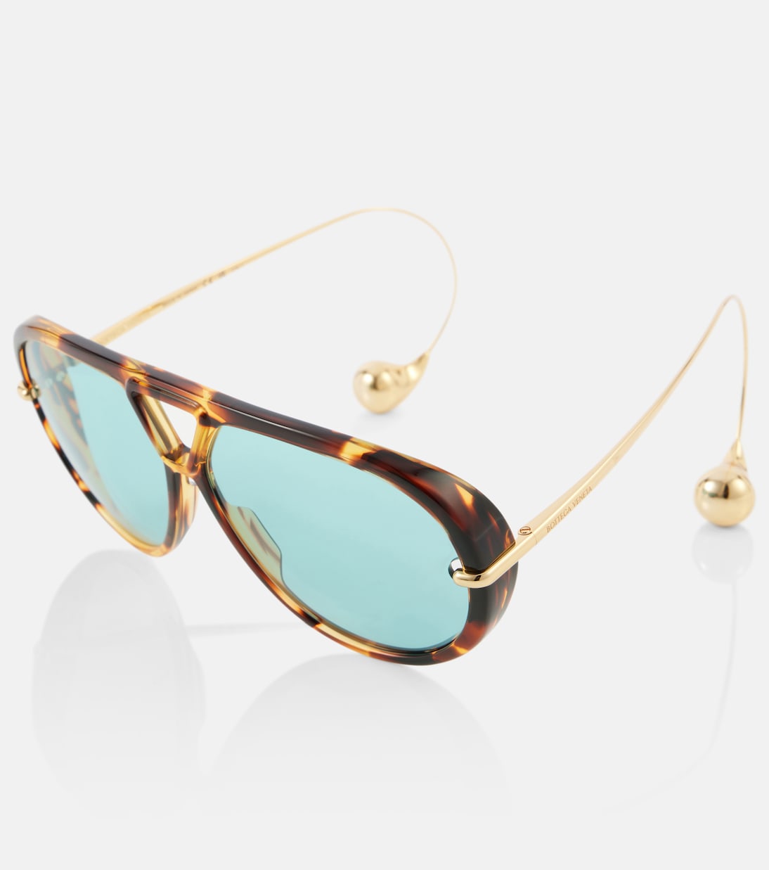 Капли авиаторские солнцезащитные очки Bottega Veneta, Havana-Gold-Green — фото 4