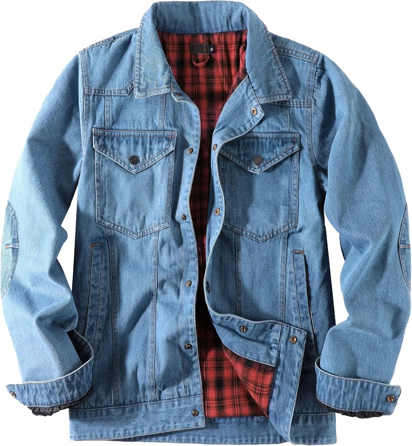 Мужская джинсовая куртка на кнопках, теплая джинсовая куртка, клетчатая куртка на подкладке