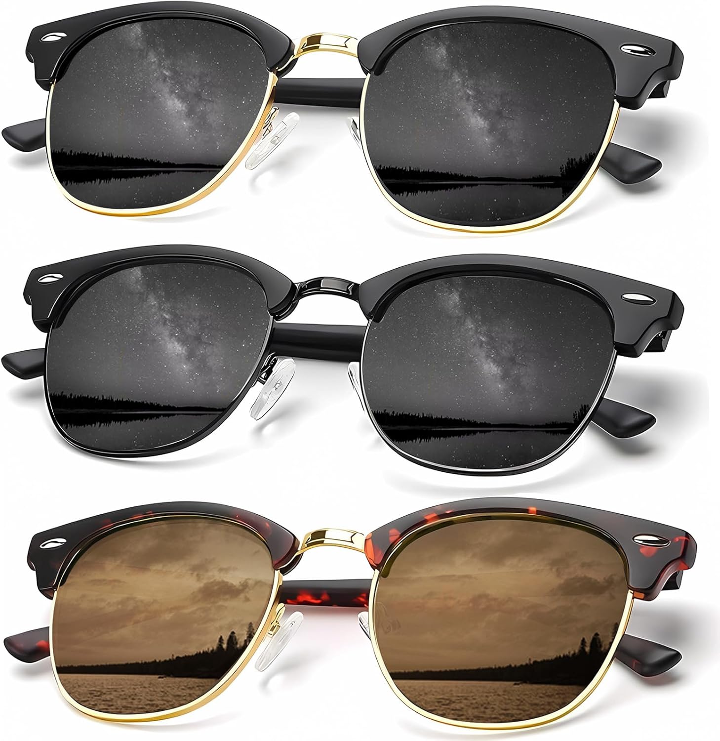 

Солнцезащитные очки KALIYADI для мужчин, поляризованные, унисекс, полуободковая оправа, ретро-стиль, для вождения, с защитой от УФ-излучения, D09-(3 Pack) Golden Black/Black/Tortoise Brown