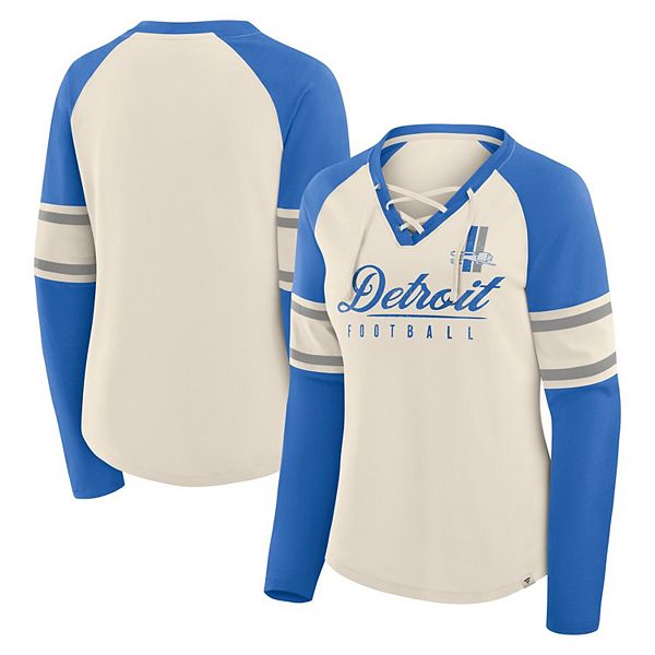 

Женская футболка Detroit Lions Hometown Gridiron Hero с V-вырезом и длинными рукавами реглан в цвете кремовый/синий Fanatics