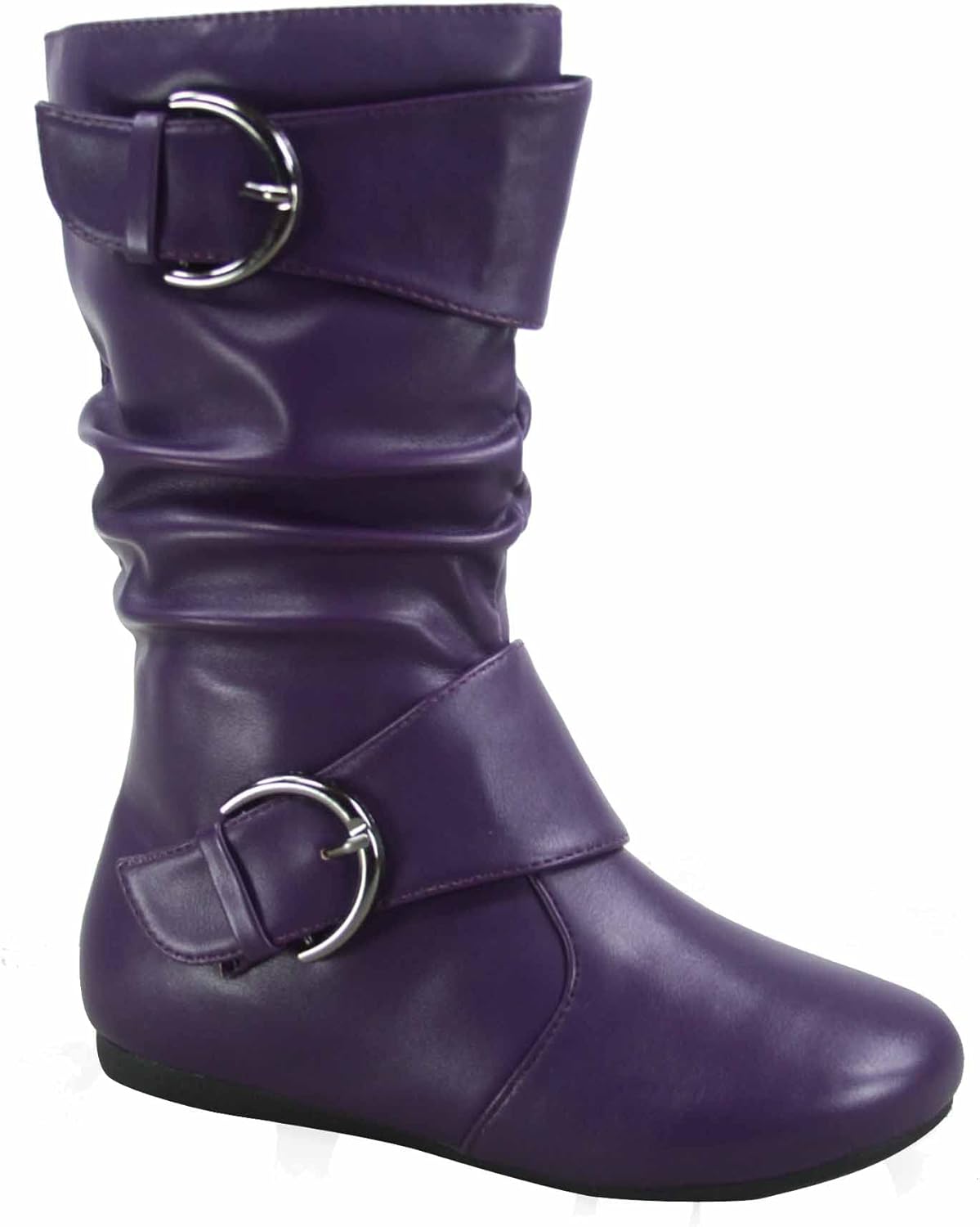 

Сапоги для девочек Link Klein-80K, детские милые с искусственной кожей, с двумя пряжками, молнией, плоским каблуком, средней высоты, Purple