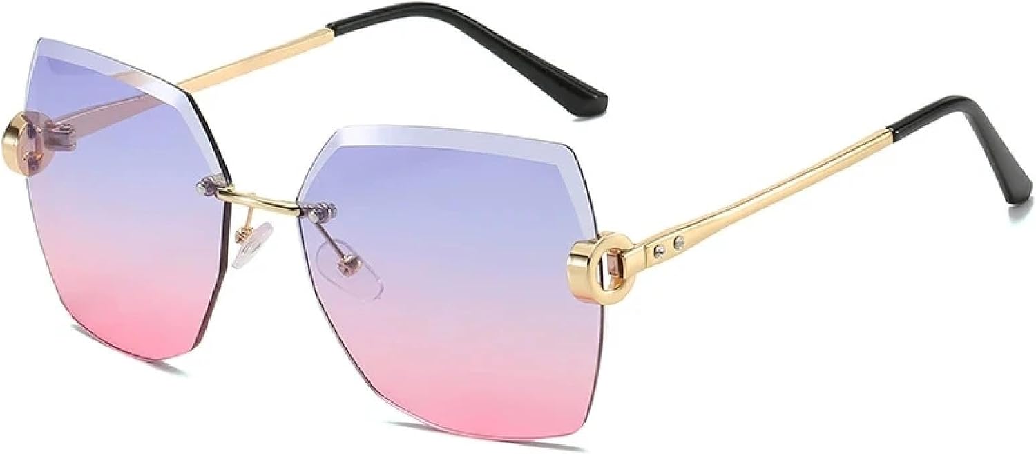 

Модные солнцезащитные очки большого размера без оправы из металла для женщин и мужчин, роскошные винтажные летние дорожные солнцезащитные очки с защитой от УФ-излучения UV400 TKKTLLT, Gold Blue Pink