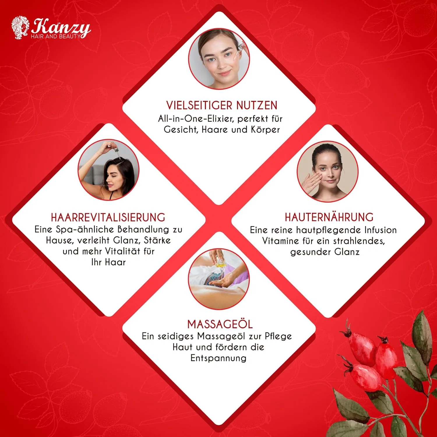 Масло для лица Kanzy Hair And Beauty — Масло шиповника холодного отжима от, 10 мл — фото 4