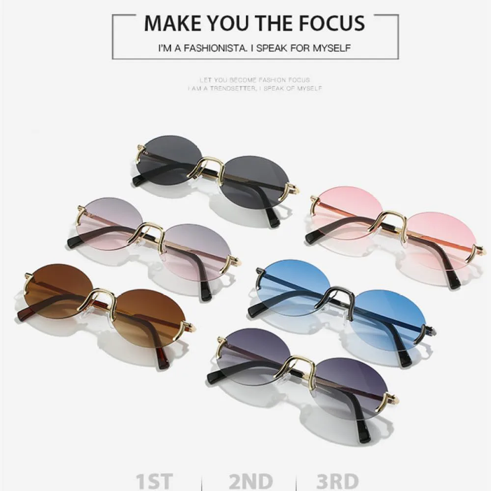 

Женские солнцезащитные очки без оправы в винтажном стиле, золотистая оправа, овальная форма, модные очки для женщин, защита от ультрафиолета UV400 MTZJH, Bule