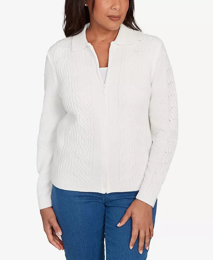 

Женский классический кардиган-свитер из шенилла с застежкой-молнией спереди и воротником Alfred Dunner, слоновая кость/кремовый