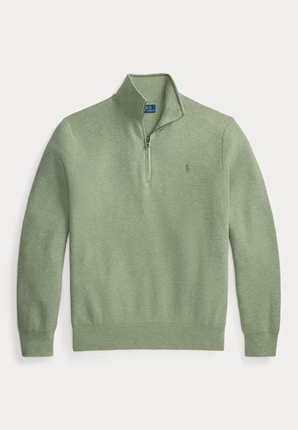 Свитер с воротником-поло из хлопкового трикотажа Polo Ralph Lauren, папоротниково-зеленый меланж — фото 4