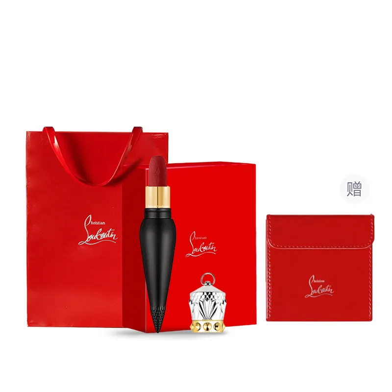 Christian Louboutin Подарочный набор премиальной помады Queen's Scepter в бархатно-сатиновом футляре, три цвета, #318M Sweet Cameo Brown Box with Red Envelope