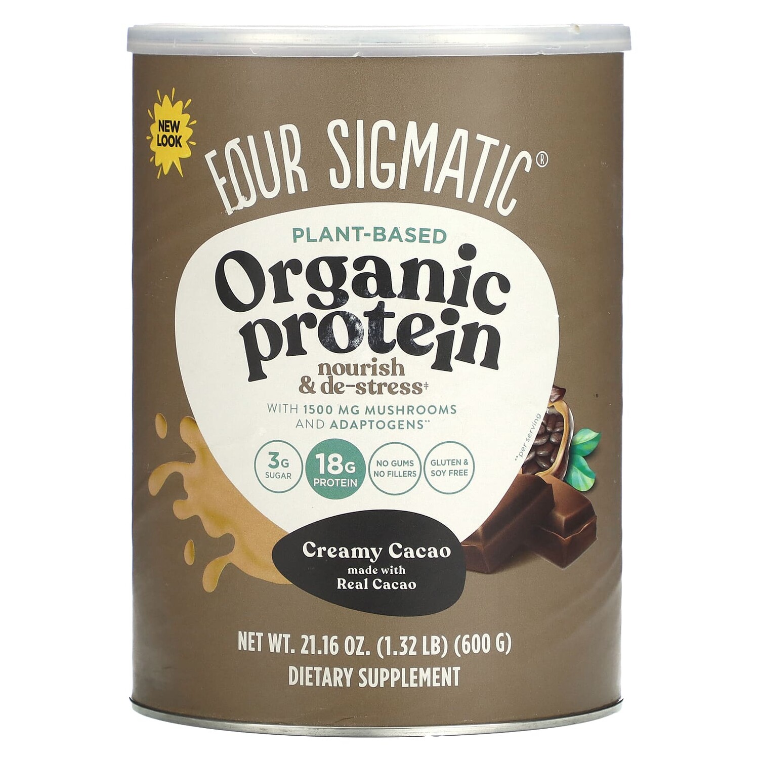 

Four Sigmatic Растительный протеин с восстановлением суперпродуктов - Сливочное какао 21,16 унции