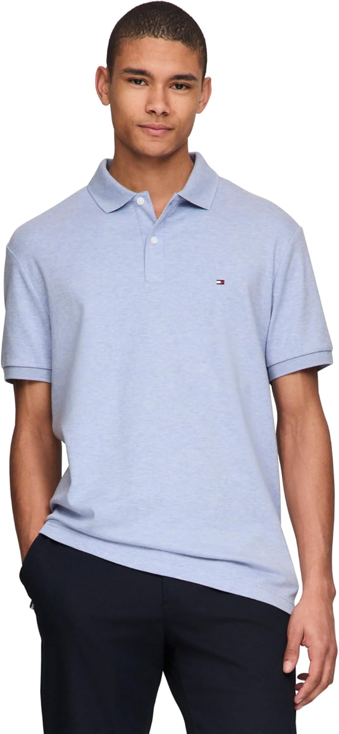 

Мужские поло Tommy Hilfiger с коротким рукавом, повседневные, классический крой, с жидким хлопком, Light Blue Heather, Синий, Мужские поло Tommy Hilfiger с коротким рукавом, повседневные, классический крой, с жидким хлопком, Light Blue Heather