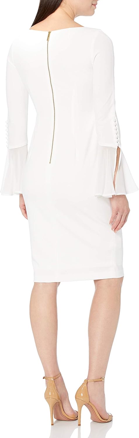 Женское платье-футляр Calvin Klein с длинным рукавом из крепа-сабу, Cream — фото 2