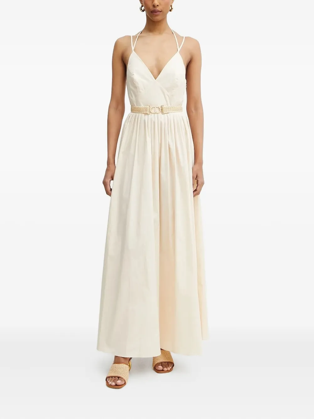

Плиссированное платье макси с V-образным вырезом TWINSET, нейтральный