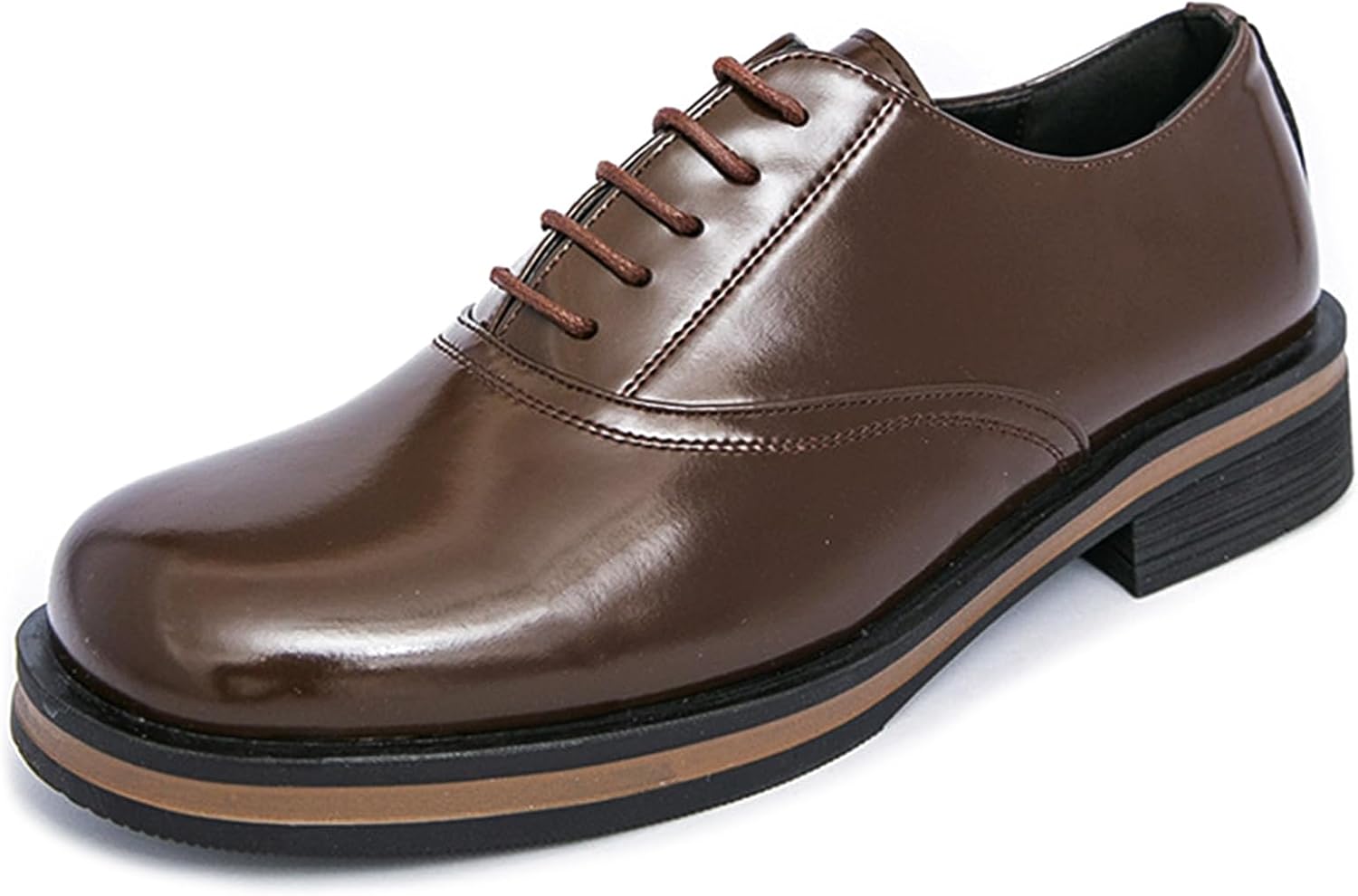 

Мужские кожаные оксфорды с квадратным носком на платформе, классические с шнуровкой, низкий каблук, деловые и повседневные формальные туфли Ptnoka, коричневый
