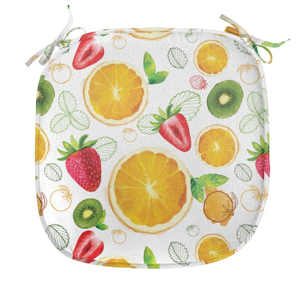 

Подушка для обеденного стула ABAKUHAUS Fruit, свежий цитрусовый киви-лимон, декоративная водонепроницаемая подушка с ремнями для кухонных сидений, 40 см x 40 см, земляно-желтый лаймово-зеленый