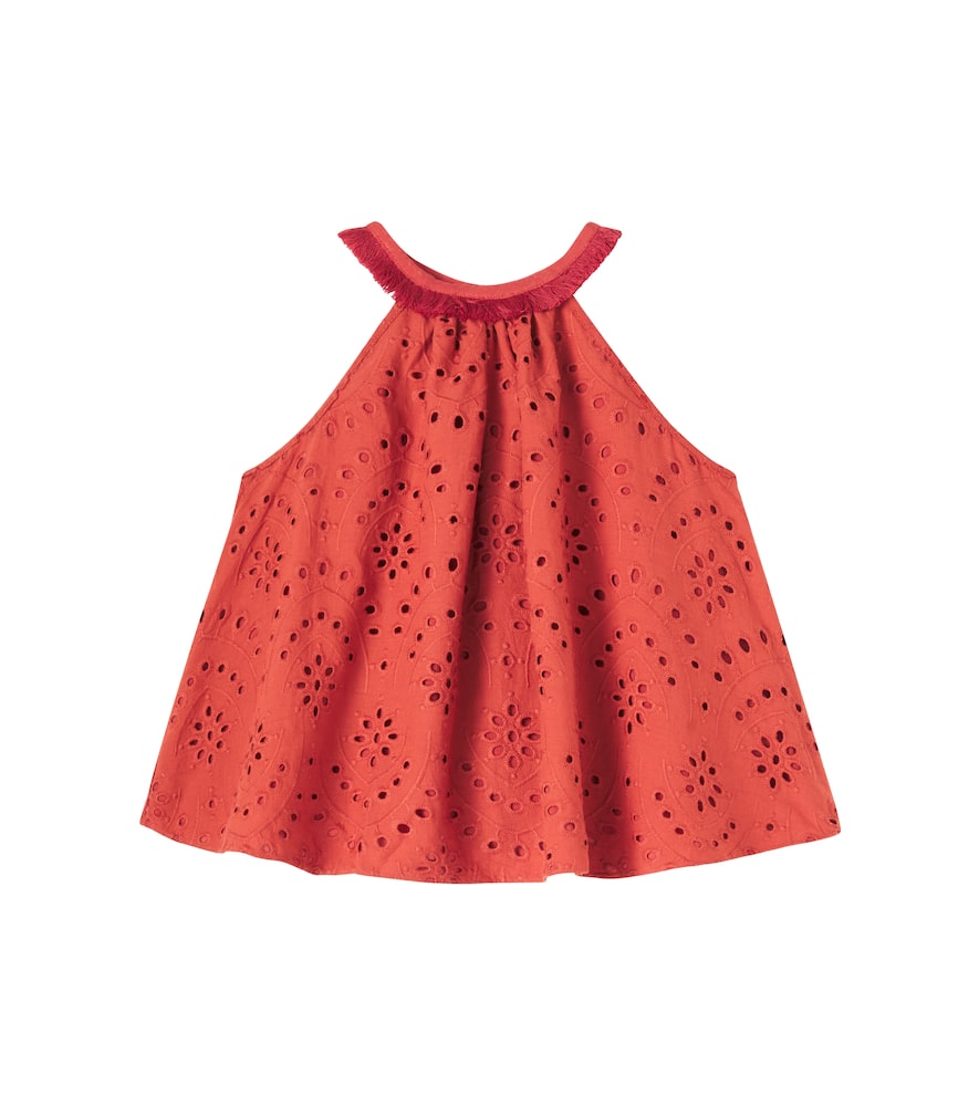 

Топ Cleo из хлопка с вышивкой бродери Poupette St Barth Kids, Paprika Plain