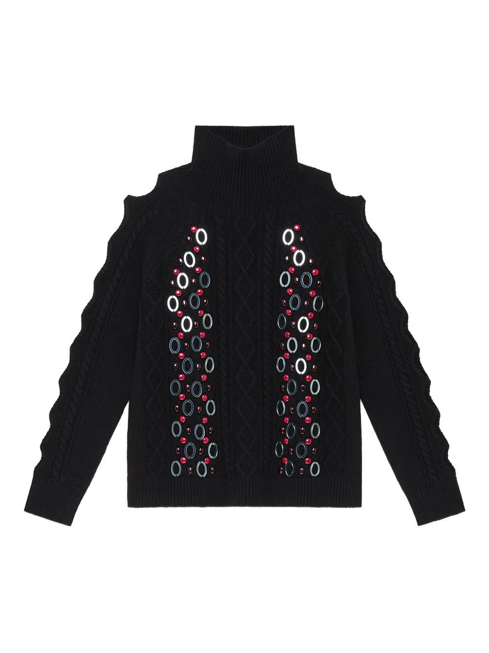 

Кабельный вязаный свитер с украшениями MALIPARMI, черный