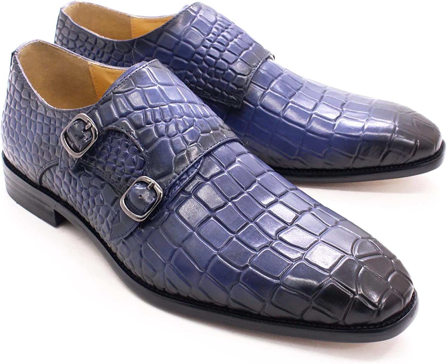 

Мужские ретро-итальянские лоферы, кожаные туфли Monk, пряжка, ремешки, туфли для офисных вечеринок, синие-45 Generic