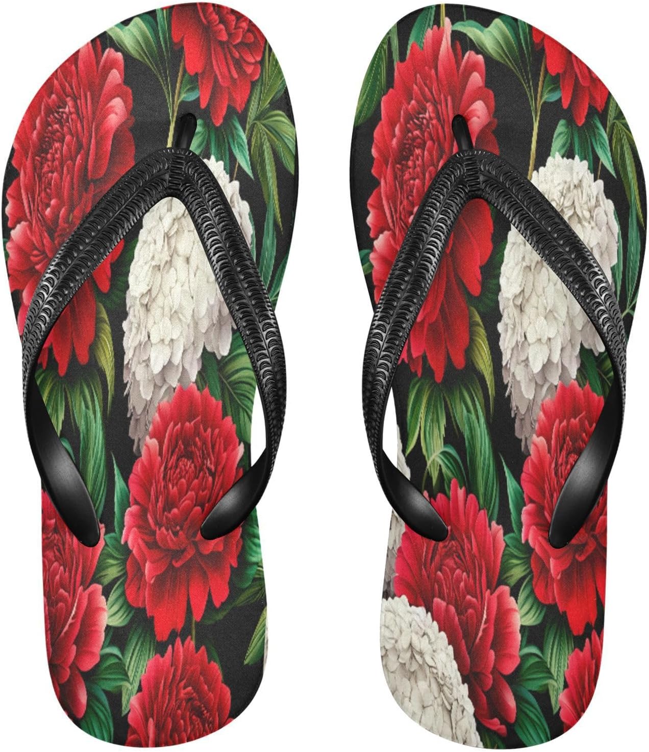 

Вьетнамки с цветочным принтом пионов и гортензий, черные, для пляжа и душа, резиновые, нескользящие, летние шлепанцы для мужчин и женщин Sinestour