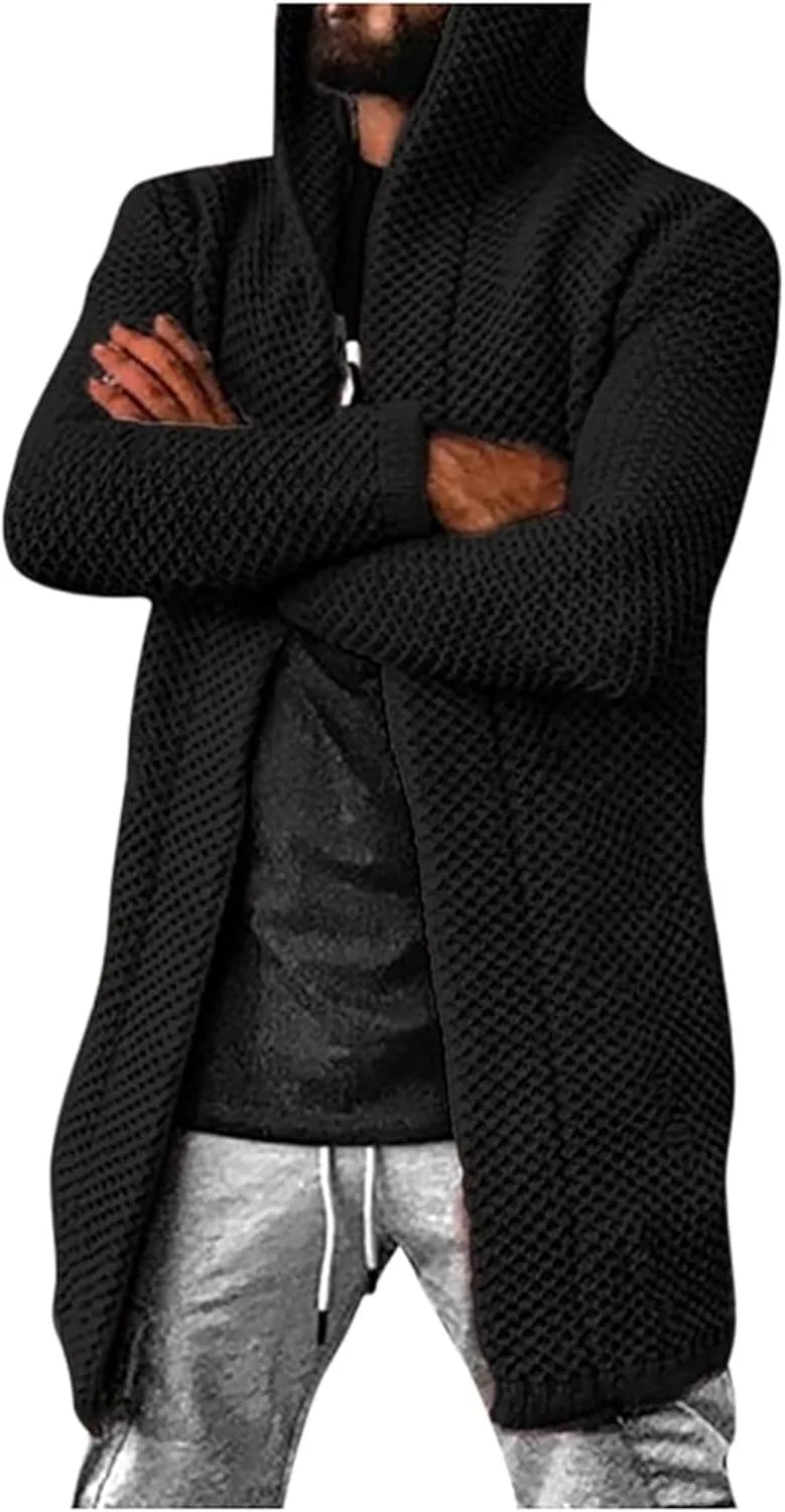 

Мужской длинный кардиган с капюшоном и пуговицами SWJGLITTR