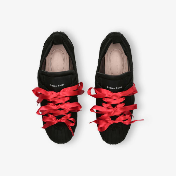 Ботинки Simone Rocha текстильные с декоративными лентами, черно-красный — фото 2