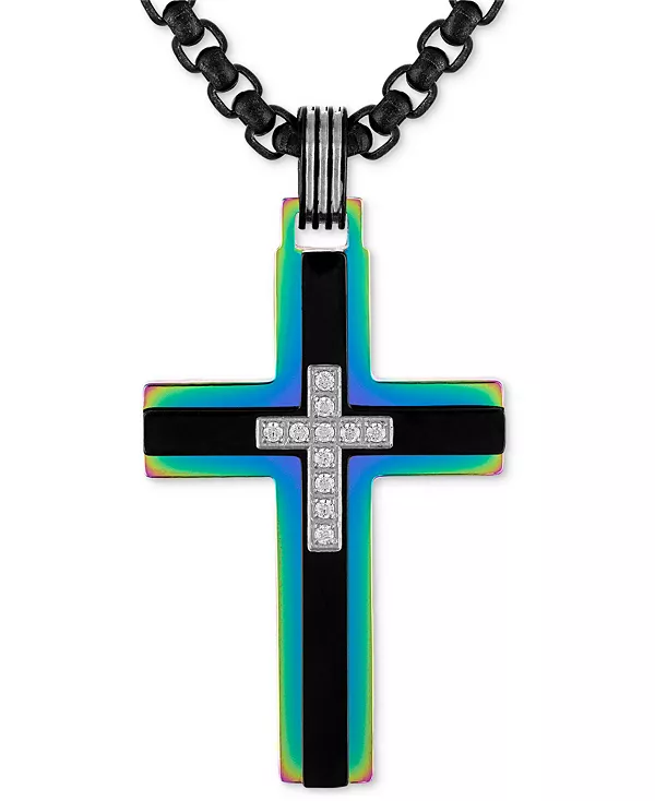 

Ожерелье с бриллиантовым крестом в форме радуги, 22 дюйма (1/10 карата) из черной и радужной анодированной нержавеющей стали с ионным покрытием, эксклюзивно в Macy's Esquire Men'S Jewelry, black