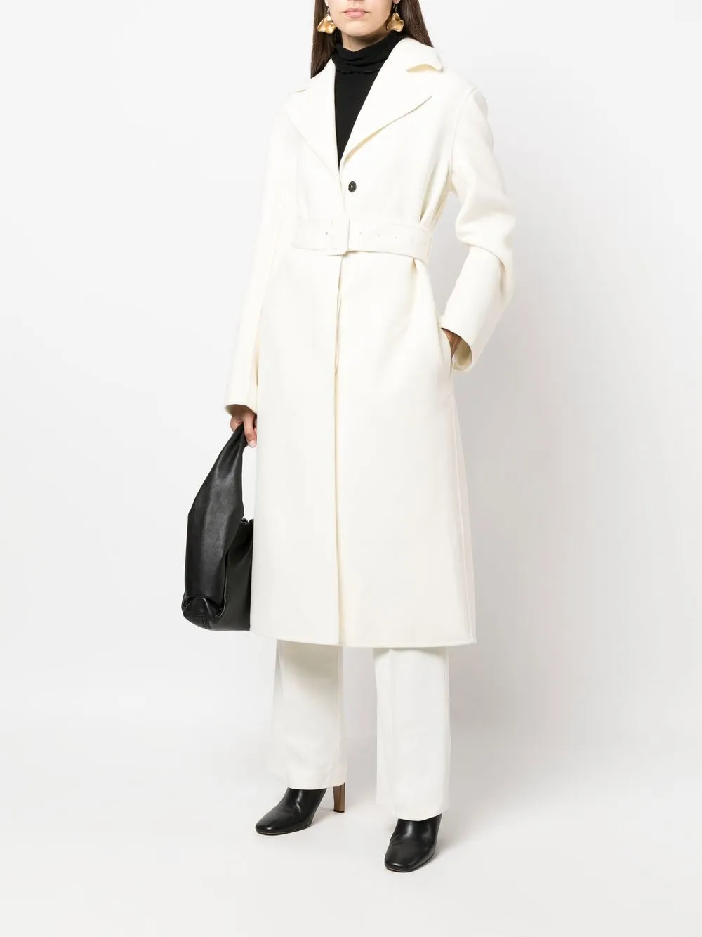 Однобортное пальто с поясом Jil Sander, белый — фото 2