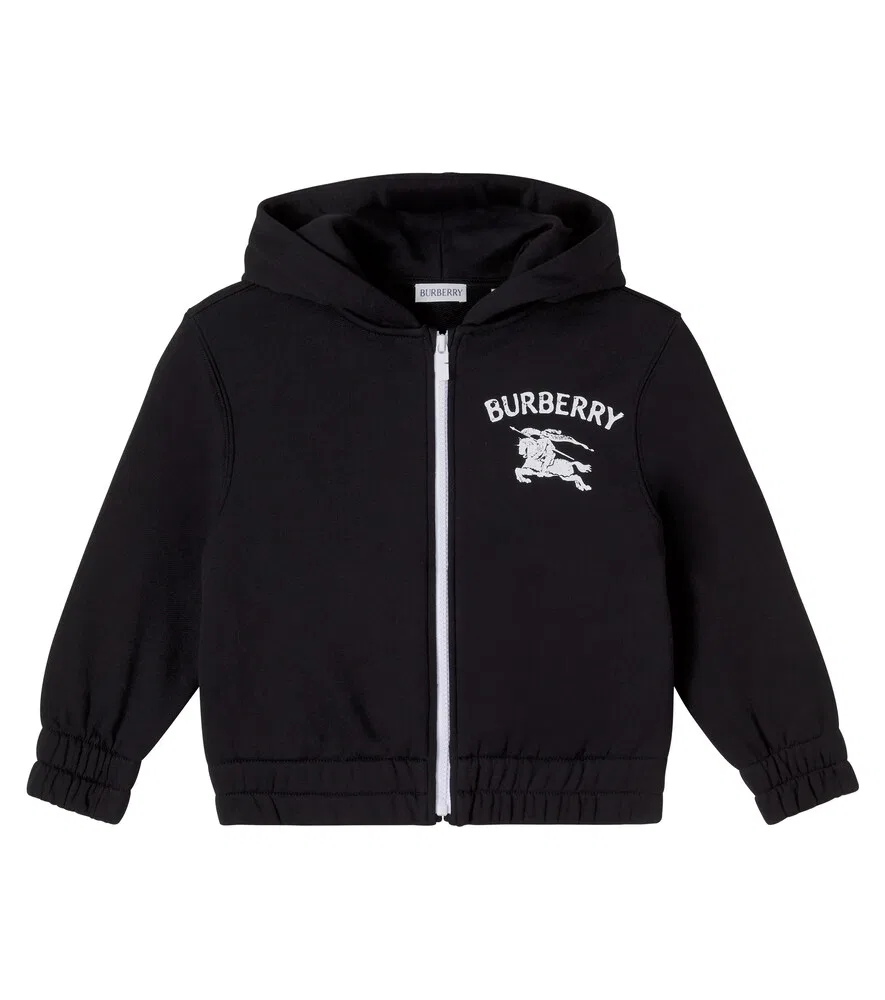 Худи на молнии из хлопкового трикотажа EKD Burberry Kids, черный