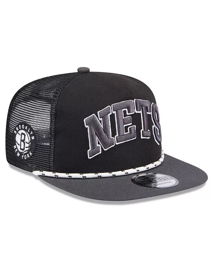 

Мужская черная/угольная кепка Brooklyn Nets Throwback Team Arch Golfer Snapback New Era, черный