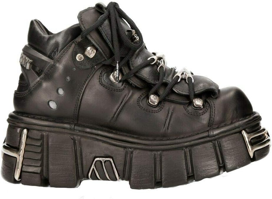 

Кожаные ботинки New Rock 106-S1 унисекс черного металлического готического стиля, классические байкерские на щиколотку