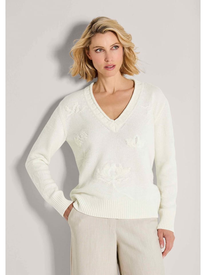

MADELEINE Элегантный вязаный свитер с цветочным узором кремового цвета