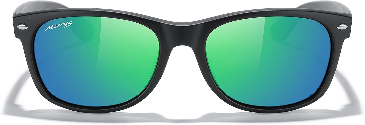 

Солнцезащитные очки MERRY'S Polarized Unisex Shades для мужчин и женщин, винтажные поляризованные солнцезащитные очки с зеркальными линзами, Matte Black Frame/Green Mirror Lens