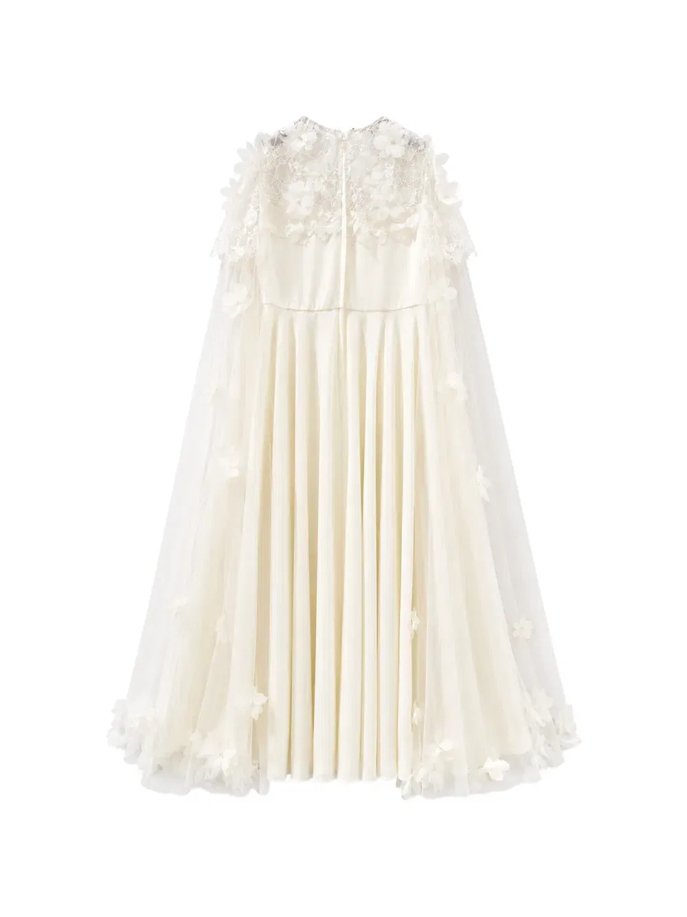 Платье с кружевными вставками и цветочной аппликацией Maison Ava, нейтральный — фото 2