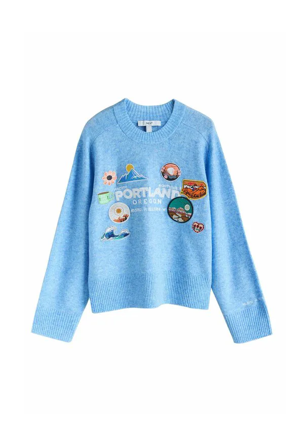 Свитер с круглым вырезом, укороченный Next, Light Blue Badge Embroidery