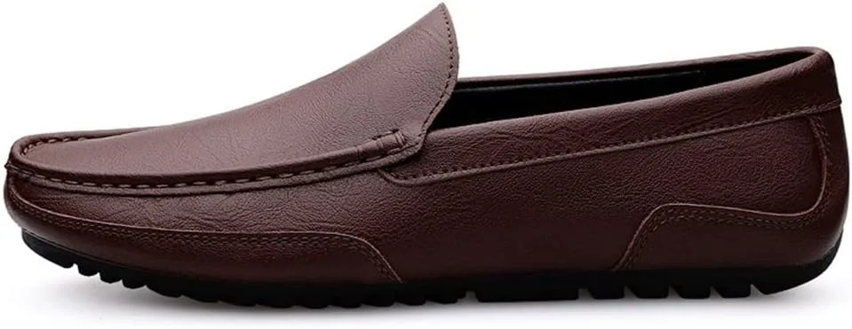 Мужские мокасины Smoking Loafer, однотонные, простые, кожаные, плоская подошва, прочные, гибкие, противоскользящие, для улицы, без шнурков (Цвет: коричневый, Размер: 10) EVSER — фото 2