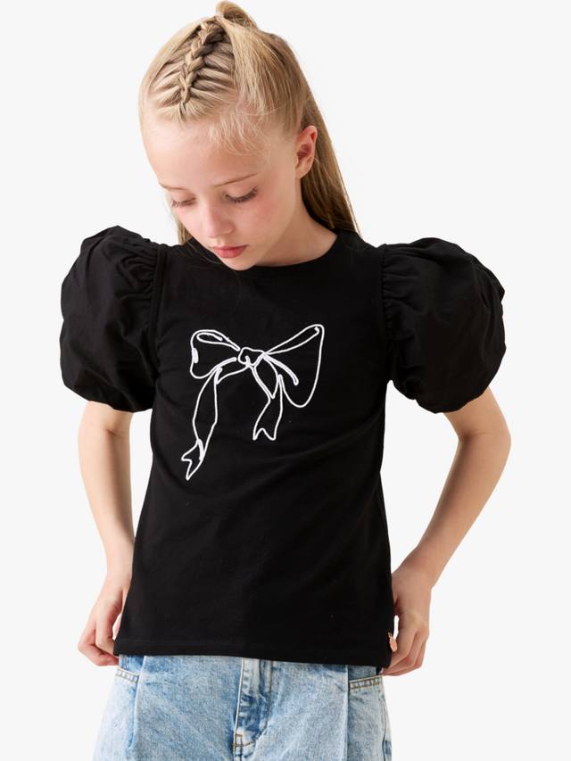 Детская хлопковая футболка с бантом и короткими рукавами Angel & Rocket, Black