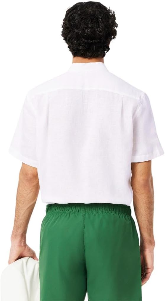 Lacoste мужская короткая рукав льняная рубашка, White — фото 3