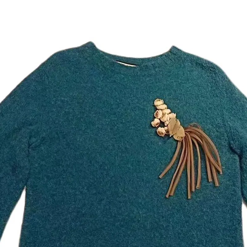 Свитер женский GUCCI с круглым вырезом, классический крой, синий — фото 4
