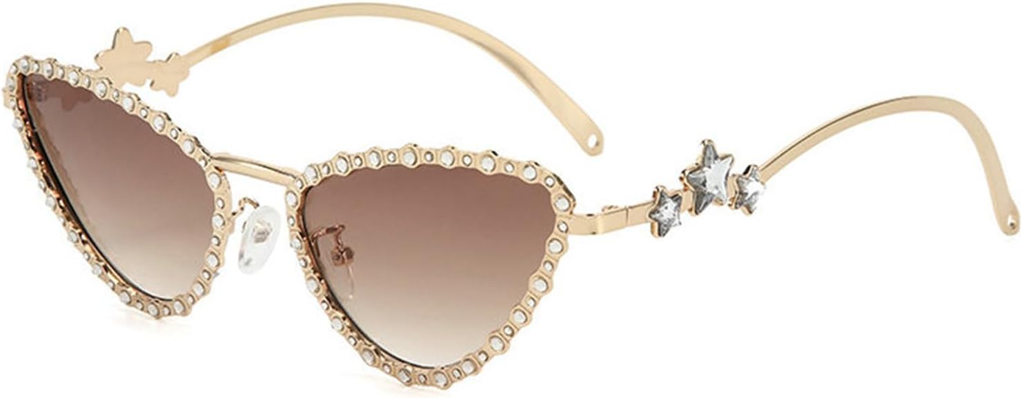 

Willochra Роскошные солнцезащитные очки «кошачий глаз» с бриллиантами, модные, блестящие, сексуальные, для вечеринок, в металлической оправе, защита от ультрафиолета UV400, C3