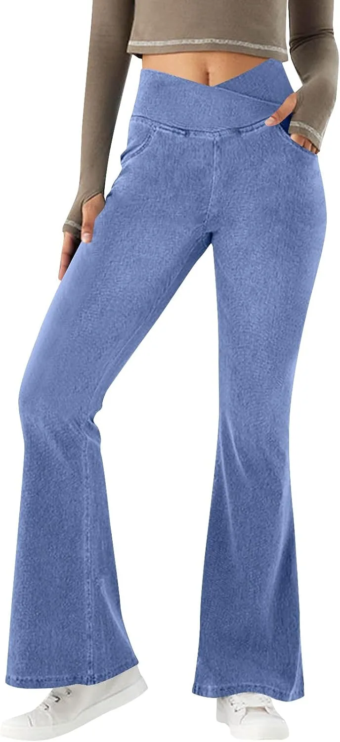 

Женские джинсы Bell Bottom High Waisted Crossover Stretchy Bootcut