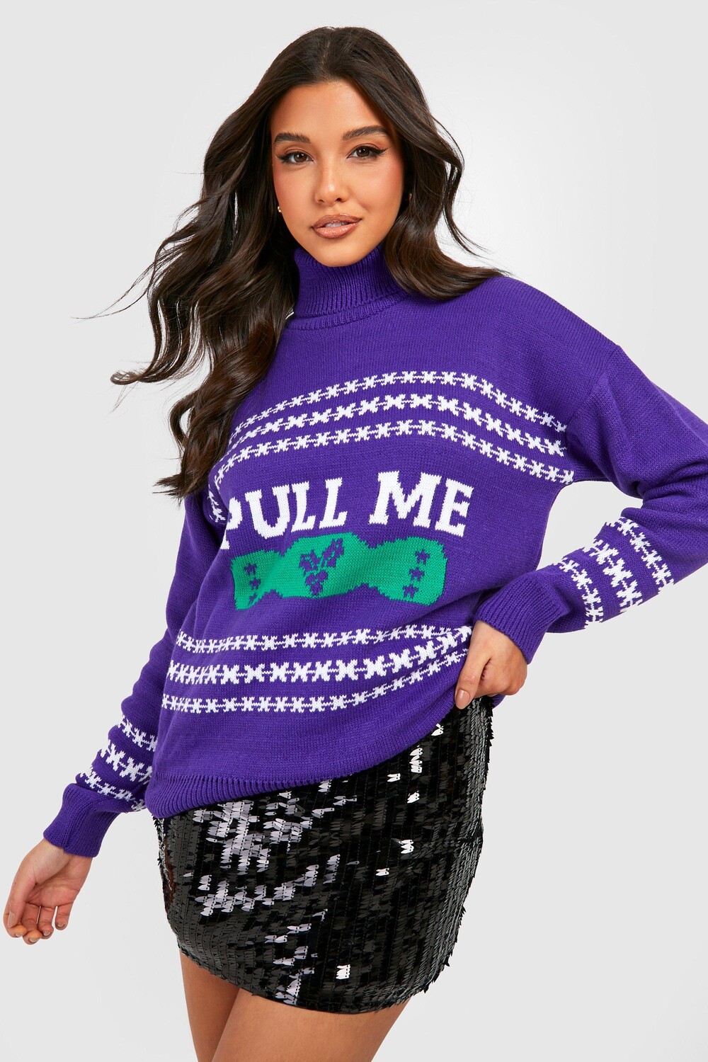 

Рождественский свитер с водолазкой pull me Boohoo, фиолетовый