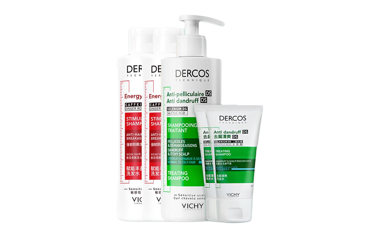 

Набор из пяти средств для волос Empowerment Plumping Clear: шампунь для контроля жирности, средство от перхоти, успокаивающее очищение с лимоном Vichy