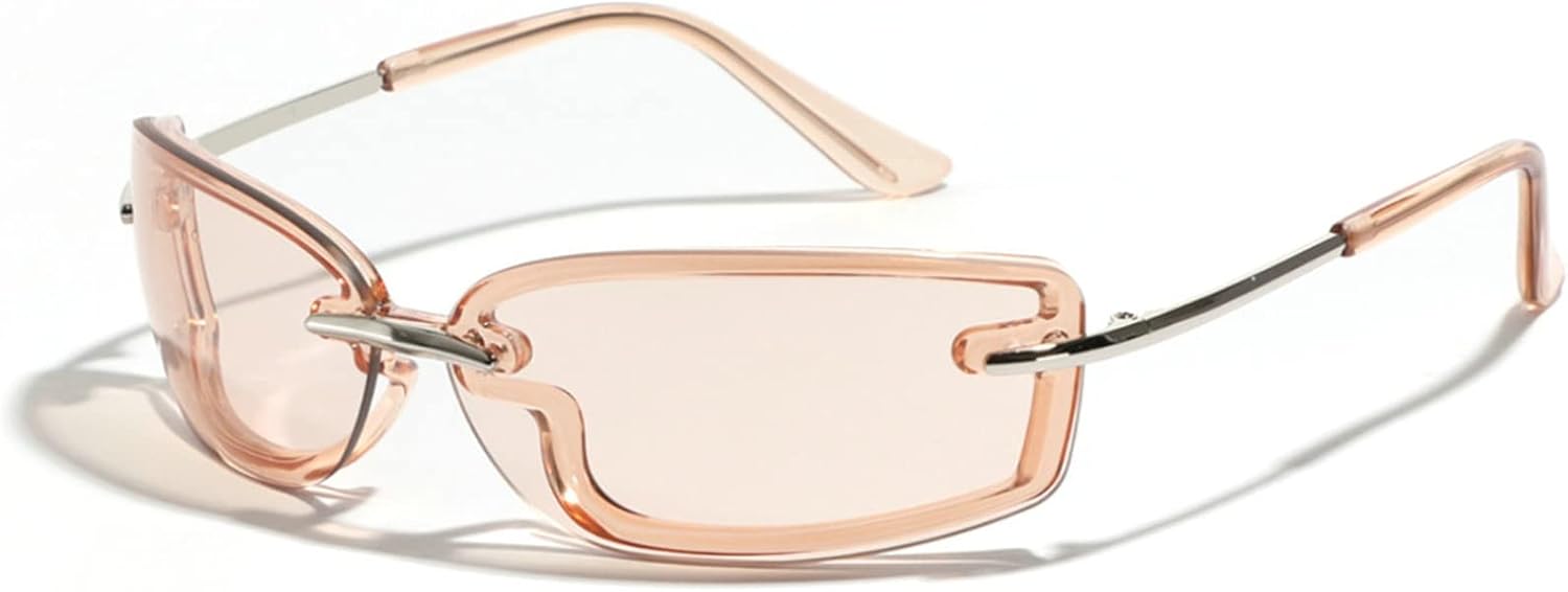 

Солнцезащитные очки Willochra One Piece без оправы в стиле Y2K для женщин, модные серебристые зеркальные солнцезащитные очки для мужчин, хип-хоп панк-очки из сплава, Brown