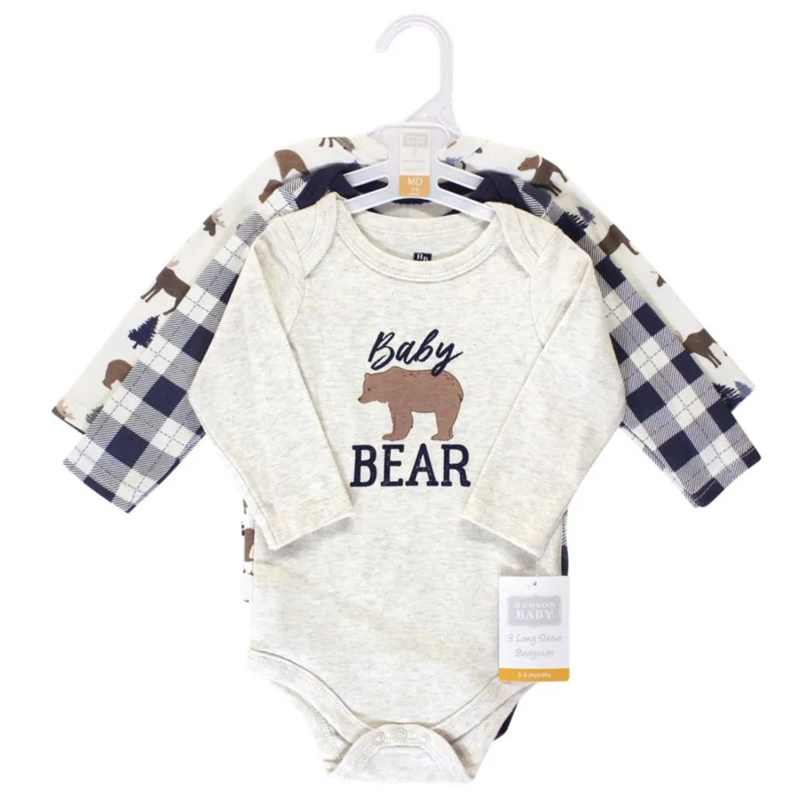 Хлопковые боди с длинными рукавами, комплект из 3 штук Hudson Baby, Moose Bear — фото 2