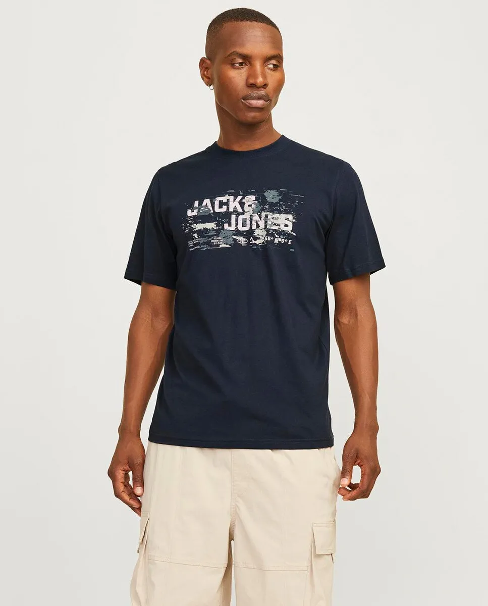 

Мужская футболка с короткими рукавами и принтом спереди Jack & Jones, синий