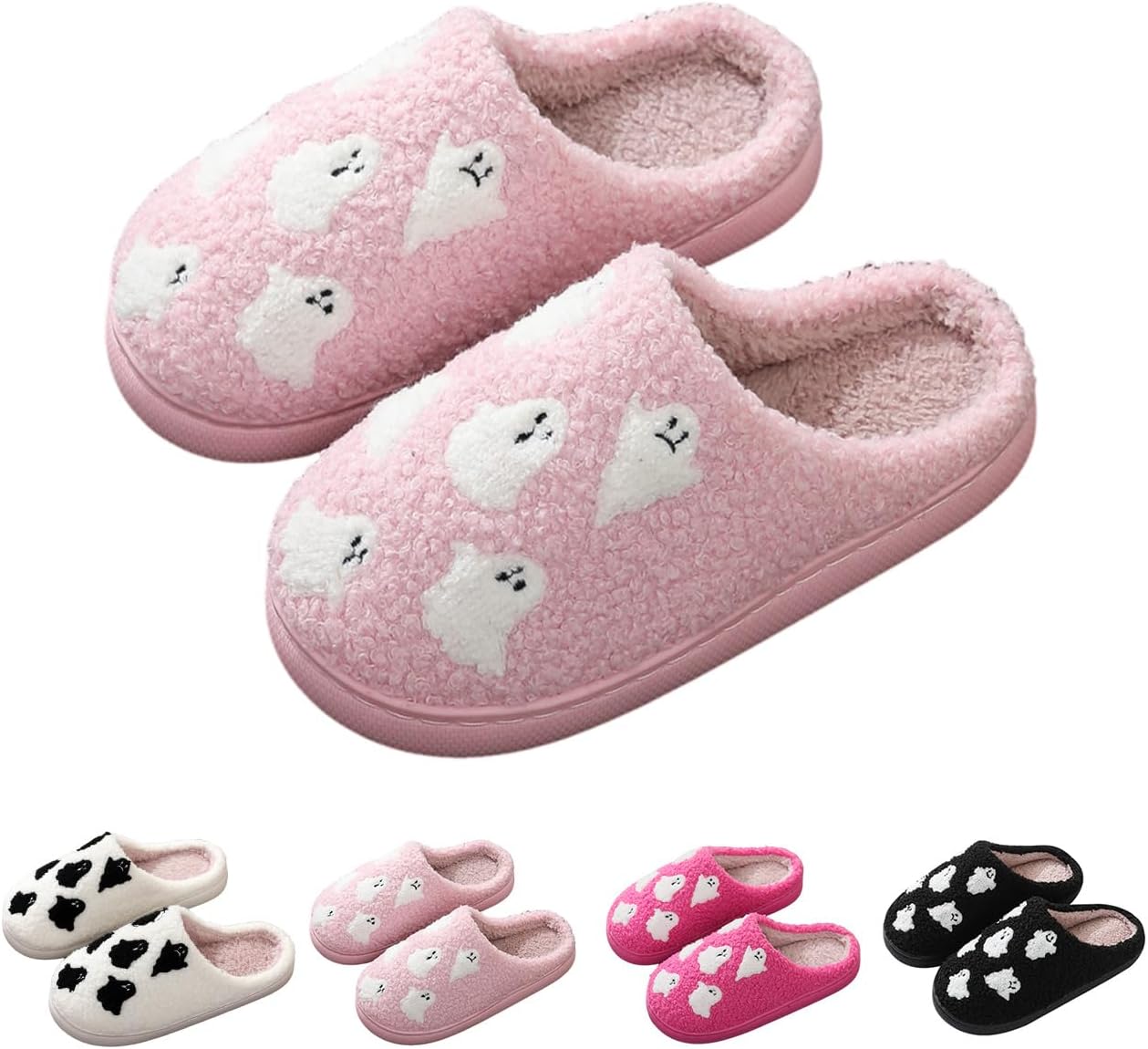 

Рождественские тапочки ECNOTX для женщин и мужчин, праздничные плюшевые тапочки, милые мультяшные тапочки с эффектом памяти для пар, розовый