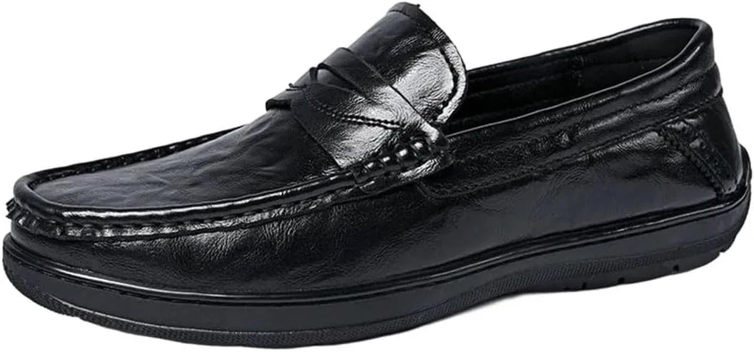 Лоферы кожаные ретро Men's Slip-On Loafers, черный