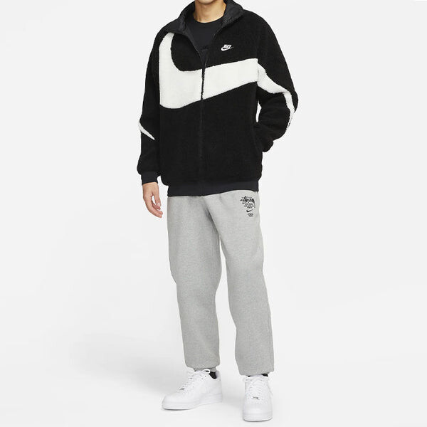 Куртка Nike Big Swoosh Large Logo lamb's wool Stay Warm Stand Collar Jacket Black White, белый — фото 3
