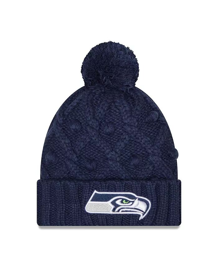 

Big Girls College Navy Seattle Seahawks шапка с манжетами и помпоном New Era