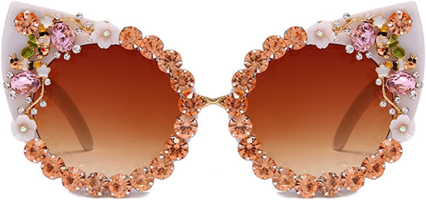 

Хелена, модные очки ручной работы «кошачий глаз» со стразами, женские круглые винтажные солнцезащитные очки с цветочным и жемчужным узором для вечеринки S67 helena, White